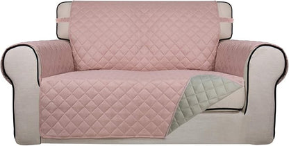 PureFit Reversible Quilted Couch Covers for Dogs Loveseat Sofa Cover 46.5” | Pink/Beige, Water Resistant Couch Protector, Washable Pet Couch Cover with Non Slip and Elastic Straps For Kids
