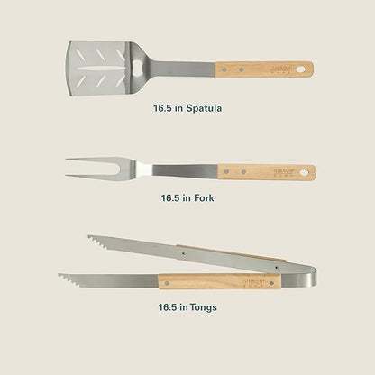 Gibson Home Barbeque Plus 3 Piece BBQ Tools W/Rubberwood Handles