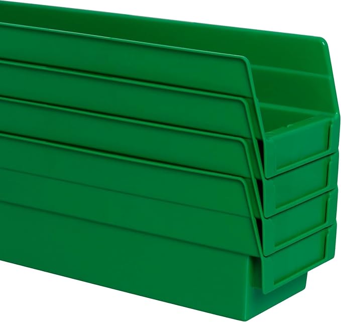 Akro-Mils 30128 Heavy Duty Plastic Shelf Bins, 18"x 4"x 4", Green, 12-Pack | Heavy Duty Nesting Storage Bins for Garage, Closet, Refrigerator, Kitchen, Cabinet, Drawer Organization, Pantry Organization