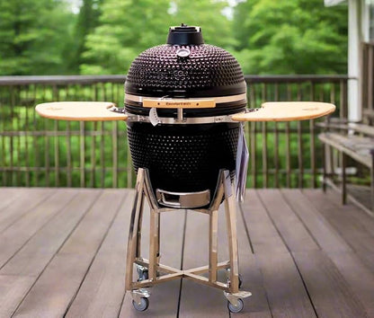 23" Kamado Grill COALS by Comfortbil Ceramic Charcoal Grill Smoker with Cart, Side Shelves and 487 Sq Inch Cooking Area