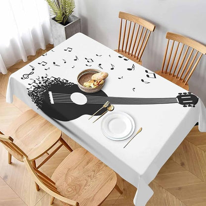TKS MITLAN Black Guitar with Notes Tablecloth 52 x 70 Inch Rectangular Classical Music Melody Modern Rock Oblong Table Cloth Kitchen Table Decorations for Home Dinner Party