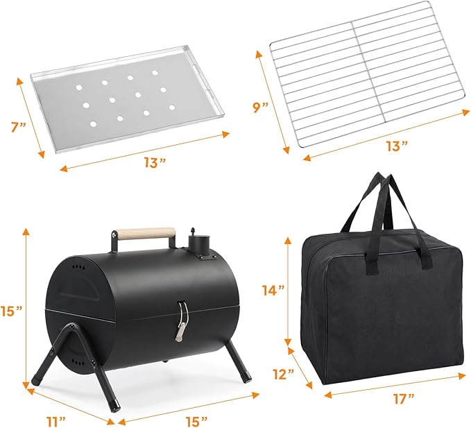 VINGLI Portable Double Sides Charcoal Grill, Wooden Handle,Storage Bag, Multi-functional Metal Compact Tabletop BBQ Outdoor Charcoal Grill for Camping Travel Picnic Patio