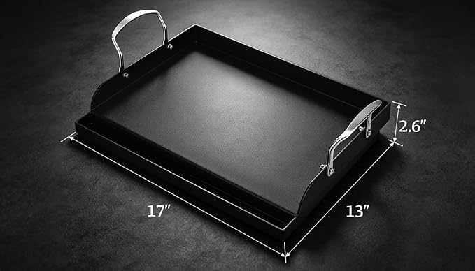 QuliMetal 17" x 13" Cast Iron Grill Griddle Kit, Pre-Seasoned Flat Top Griddle Plate with Scratch-Safe Tools, Universal Outdoor Griddle for Gas and Charcoal Grills, Camping, BBQ and Tailgating