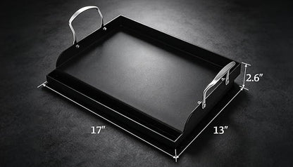 QuliMetal 17" x 13" Cast Iron Grill Griddle Kit, Pre-Seasoned Flat Top Griddle Plate with Scratch-Safe Tools, Universal Outdoor Griddle for Gas and Charcoal Grills, Camping, BBQ and Tailgating