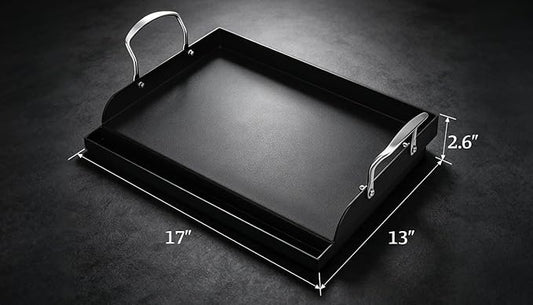QuliMetal 17" x 13" Cast Iron Grill Griddle Kit, Pre-Seasoned Flat Top Griddle Plate with Scratch-Safe Tools, Universal Outdoor Griddle for Gas and Charcoal Grills, Camping, BBQ and Tailgating