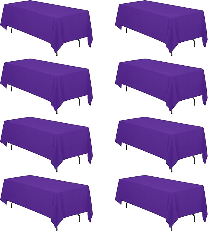 BRILLMAX 8 Pack Purple Tablecloths 70x120 Inch for 6-8ft Rectangle Tables | 150 GSM Polyester Fabric, Universal Fit, Water, Stain & Wrinkle Resistant Cloth Cover for Wedding Reception Banquet Party
