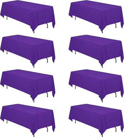 BRILLMAX 8 Pack Purple Tablecloths 70x120 Inch for 6-8ft Rectangle Tables | 150 GSM Polyester Fabric, Universal Fit, Water, Stain & Wrinkle Resistant Cloth Cover for Wedding Reception Banquet Party