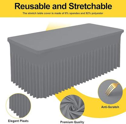 Smiry 2 Pack Spandex Elastic Fitted Table Cloth Skirt for 8FT Table | Stretch Washable Table Cloth, Banquet Table Cover for Wedding, Party, Indoor & Trade Shows, (Grey, 96Lx30Wx30H)