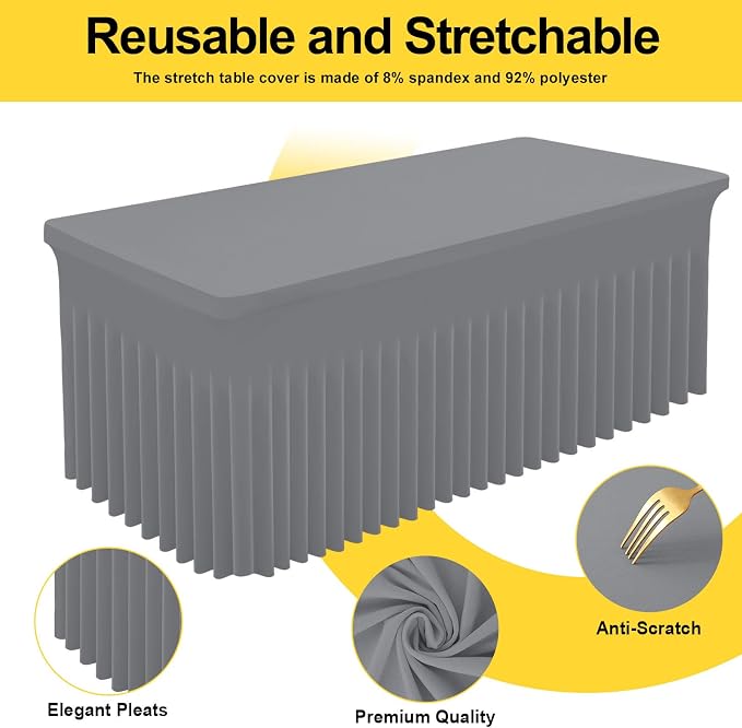 Smiry Spandex Elastic Fitted Table Cloth Skirt for 5FT Rectangle Table | Stretch Washable Table Cloth, Banquet Table Cover for Wedding, Party, Indoor & Trade Shows, (Grey, 60Lx30Wx30H)
