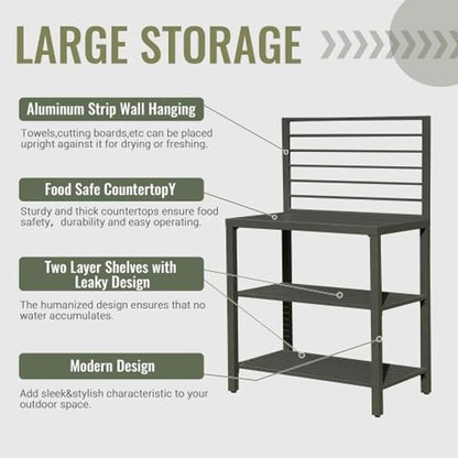 Outdoor Kitchen Island, Modular Kitchens Counter with Whole Aluminum Finish & Work Shelf & Wall Hanging & Countertop & Protective Cover, Kitchen Series for Deck Patio, Dark Gray