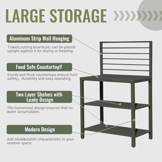 Outdoor Kitchen Island, Modular Kitchens Counter with Whole Aluminum Finish & Work Shelf & Wall Hanging & Countertop & Protective Cover, Kitchen Series for Deck Patio, Dark Gray
