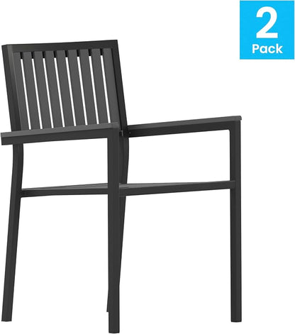 Flash Furniture Poly Resin Indoor/Outdoor Club Chair, Black, 2-Pack | Commercial Grade, Stackable, Indoor/Outdoor Use
