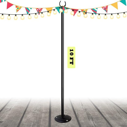 10ft String Light Poles for Outdoors, Outside Light Poles for Hard Ground Surface, Backyard, Patio, Outdoor Lighting, Matte Black, 1 Pack