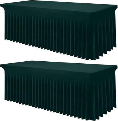 Smiry 2 Pack Spandex Elastic Fitted Table Cloth Skirt for 6FT Table | Stretch Washable Table Cloth, Banquet Table Cover for Wedding, Party, Indoor & Trade Shows, (Hunter Green, 72Lx30Wx30H)