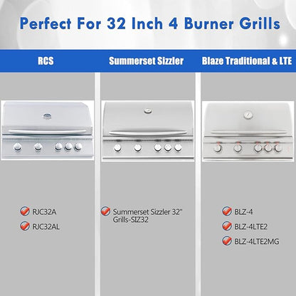 RJC008P Grill Grates Replacement Parts for RCS Grill Grids RJC32A RJC32AL Summerset Sizzler Grates Blaze Grill Parts 32 Inch 4 Burner Gas Grill Stainless Steel Cooking Grates, 4pcs