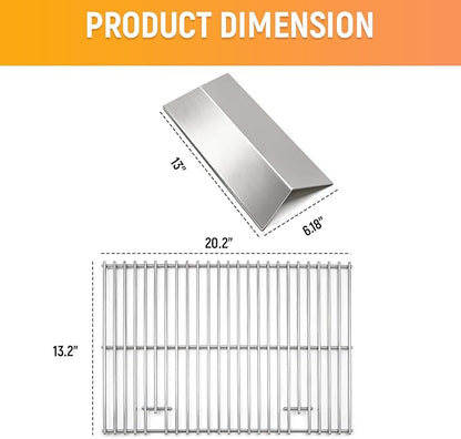Grill Heat Plate & Cooking Grate Replacement Set for Cuisinart CGG-306, Nexgrill 820-0033 820-0015 820-0007, Megamaster 820-0033M, 2-Pack Stainless Steel Flame Tamer & Grill Grate