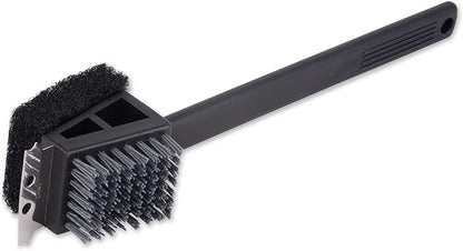 RSVP International Barbeque Grilling Collection Grill Cleaning Tool, 3-in-1 Brush/Scraper, 15-Inch, Black