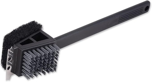 RSVP International Barbeque Grilling Collection Grill Cleaning Tool, 3-in-1 Brush/Scraper, 15-Inch, Black