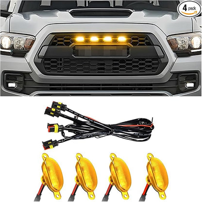 4PCS Car Grille Lights, Bright LED Vehicle Front Grille Trim DRL Lamps with Wiring Harness, Waterproof Auto Exterior Grid Bumper Running Light, Compatible with F150 F250 F350 (Yellow)