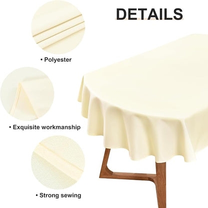 Wolkemer Oval Tablecloth 60 x 102 Inch Washable Fabric Table Cloth | Oval Table Cloth, Solid Ivory Cloth Tablecloth, Oval Table Cover for Dining Wedding Party Banquet Tabletop Decoration