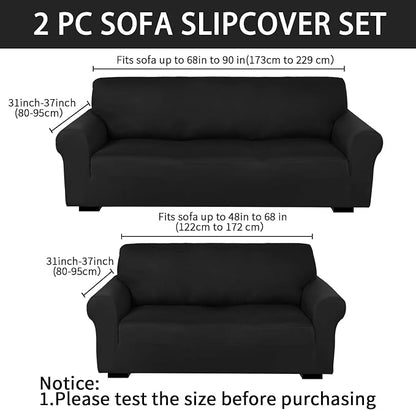 Peryiter 2 Pcs Couch and Loveseat Sofa Covers,Black,Milk Silk | Armchair Covers for Living Room, Sofa Cushion Slipcover 2/3 Seater, Furniture Protector, Polyester and Spandex, Washable