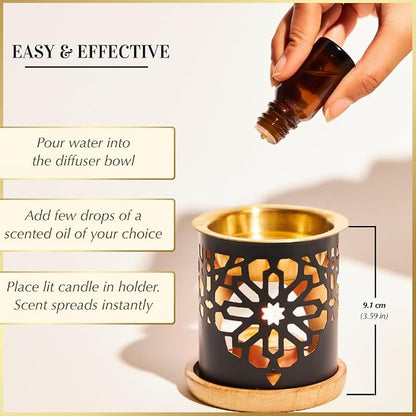 Oil Burner by Dukhni | Candle Diffuser & Free Oud Oil, Essential Oil Burner | Use for Fragrance Oil & Diffuser Oils | Home Aromatherapy, Stress Relief, Meditation, Massage & Islamic Gift for Women & Men