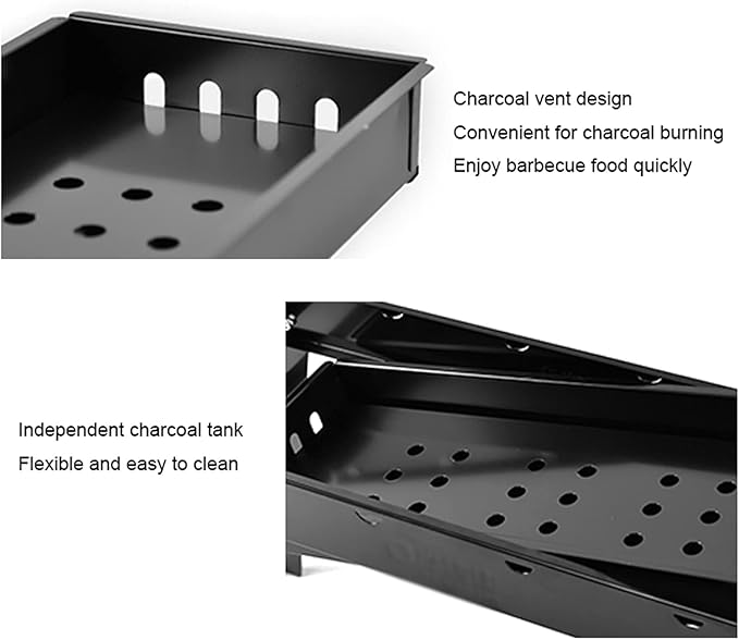 Grill for Outdoor Black Portable Barbecue Smoker Grill BBQ for Outdoor Cooking Camping Hiking Party Cold Rolled Iron Charcoal Grill Set，34.3"×7.9"×14.4" Barbecue Grill
