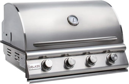 Blaze Prelude LBM Built-In Propane Gas Grill | 32-Inch 4-Burner BBQ with 56,000 BTUs | 304 Stainless Steel Construction | Flame Stabilizing Grids | BLZ-4LBM-LP