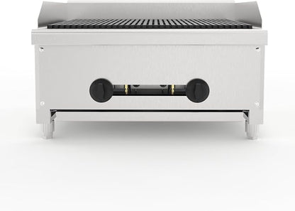 24" Commercial Propane Grill – 56,000 BTU 2-Burner Countertop Gas Grill with Cast Iron Grates & Lava Rocks, Convertible Between Propane & Natural Gas.Gas Charbroiler for Home & Commercial Kitchen.