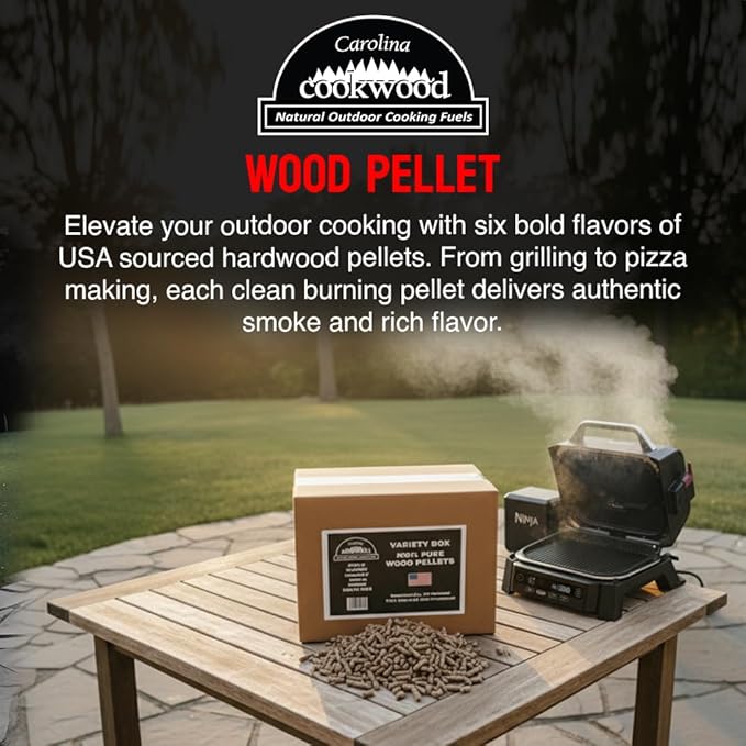 Carolina Cookwood 100% Pure Wood Pellet Variety Pack – 6-Pack (9 lbs), 100% USA-Sourced, Includes Apple, Hickory, Pecan, Maple, White Oak & Cherry, Perfect for Ninja Pellet Grills, Smoking & BBQ