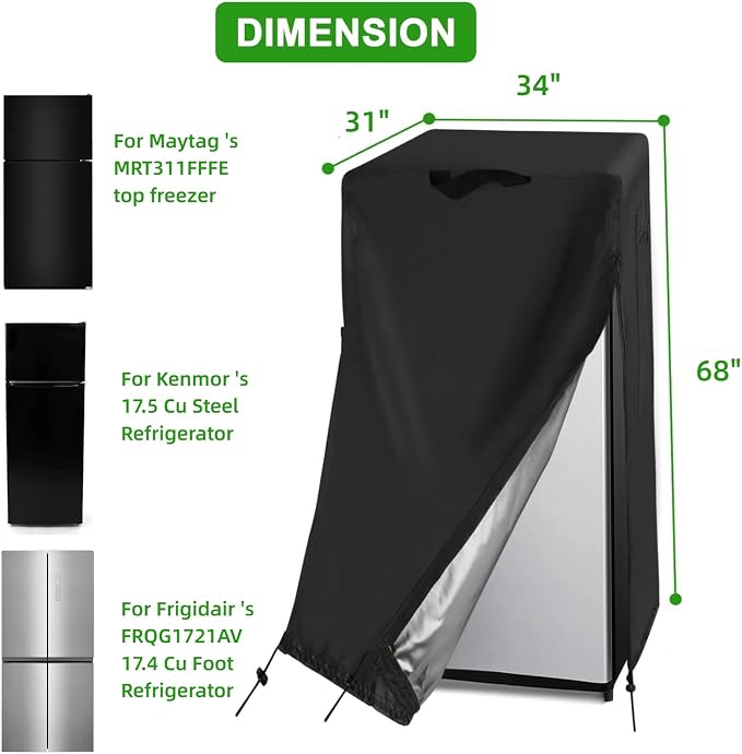 31W Refrigerator Cover with Air Vent for Most 17.5 Cu.ft Beverage Fridge | New Upgarde,31x34x67,Waterproof Dustproof Heavy Duty Oxford Fabric,for Most 17.5 Cubic Feet Upright Freezer for Outside