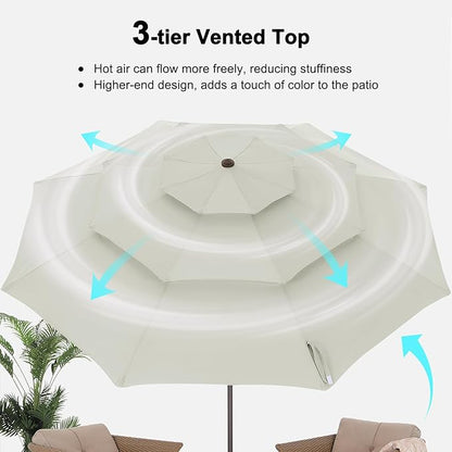 ABCCANOPY 9Ft 3 Tiers Market Umbrella, Outdoor Table Umbrella for Patio, Deck, Backyard (Light Beige)