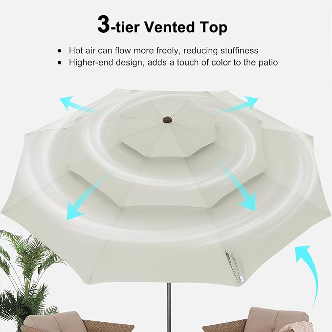 ABCCANOPY 10Ft 3 Tiers Market Umbrella, Outdoor Table Umbrella for Patio, Deck, Backyard (Light Beige)