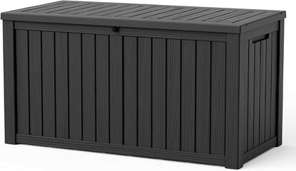 Pepe Tee Waterproof Resin Deck Box, Outdoor Storage Bin for Patio Furniture Cushions, All-Weather Garden Organizer & Seating Bench, Black