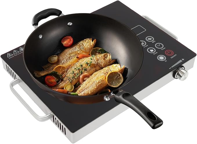 DYNAMI 1300W Electric Cooktop with LED Display and Timer,Electric Ceramic Stove Top,Countertop Stove w/Steplessly Adjustable Power,Overheat Protection,Waterproof and Oil-resistant,with Plug