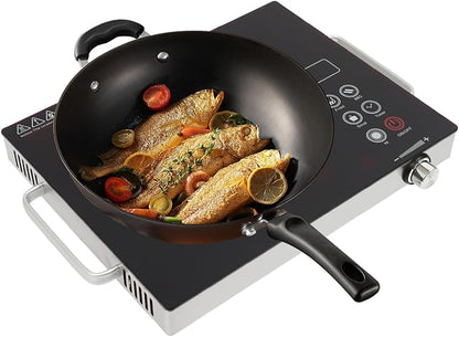 DYNAMI 1300W Electric Cooktop with LED Display and Timer,Electric Ceramic Stove Top,Countertop Stove w/Steplessly Adjustable Power,Overheat Protection,Waterproof and Oil-resistant,with Plug