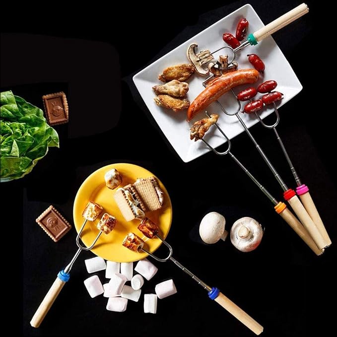 Mluchee 8Pack Marshmallow Roasting Sticks Smores Skewers for Fire Pit 32inch Telescoping Sausage BBQ Hot Dog Forks Portable Carrying Bag for Grill Campfire Thanksgiving Christmas Gifts