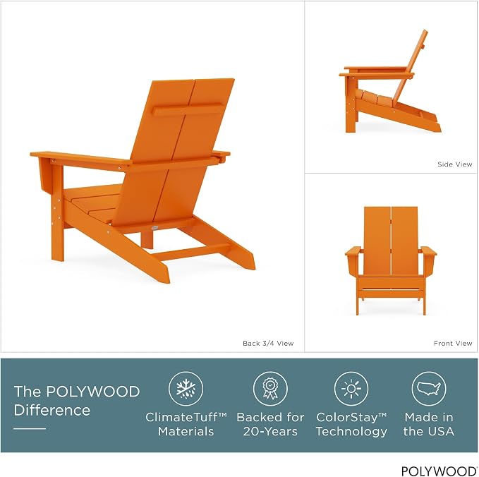 POLYWOOD Contemporary Modern Oversized Adirondack Chair in Tangerine
