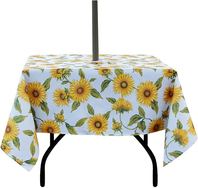 EHouseHome Outdoor Indoor 60inch SquareTablecloth with Umbrella Hole and Zipper, Waterproof Zippered Patio Table Cloths, Spring/Summer Table Covers for Backyard Circular Table/BBQs/Picnic
