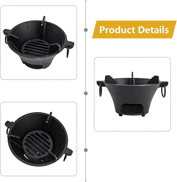 Cast Iron Charcoal Stove Korean BBQ Grill Japanese Style Cooktop Portable Outdoor Cooking Equipment with Clip and Cup Set(16cm)