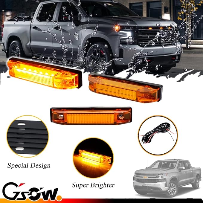 [Enhanced Visibility] [Upgraded Version] 3 PCS Super Bright Amber LED Center Grille Light for 2019/2020-up Chevrolet Silverado 1500 2500HD 3500HD, Position Amber Lens with Sturdy Mount Bracket