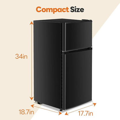 OLIXIS 3.2 Cu.Ft Mini Fridge with Freezer, Small Refrigerator, Black | Double Door Design, 7-Level Thermostat, 41 dB Quiet Operation, 0.8 kWh Daily, LED Interior Light for Bedroom, Office, Dorm