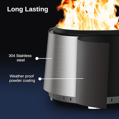 East Oak Camber Smokeless Fire Pit 17'' for Outdoor Patio, 304 Stainless Steel Wood Burning Fireplace, Portable Bonfire Pit with Poker, Stand & Removable Ash Pan for Camping