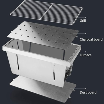 Portable Charcoal Grill BBQ Grill, Stainless Steel Foldable Charcoal Barbecue Smoker BBQ Garden BBQ with Height Adjustable Charcoal Tray, for Maximum Cooking Control,304 Material Adjustment