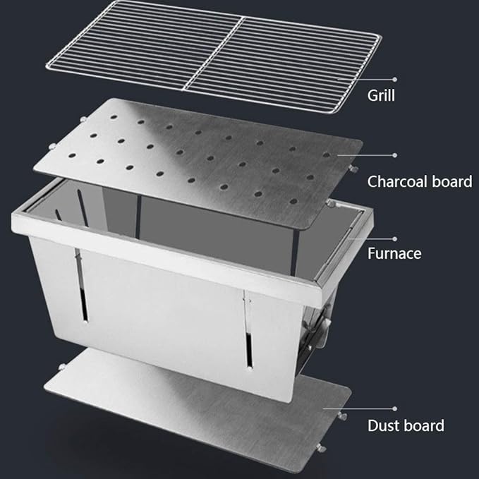 Portable Charcoal Grill BBQ Grill, Stainless Steel Foldable Charcoal Barbecue Smoker BBQ Garden BBQ with Height Adjustable Charcoal Tray, for Maximum Cooking Control,Basic Model