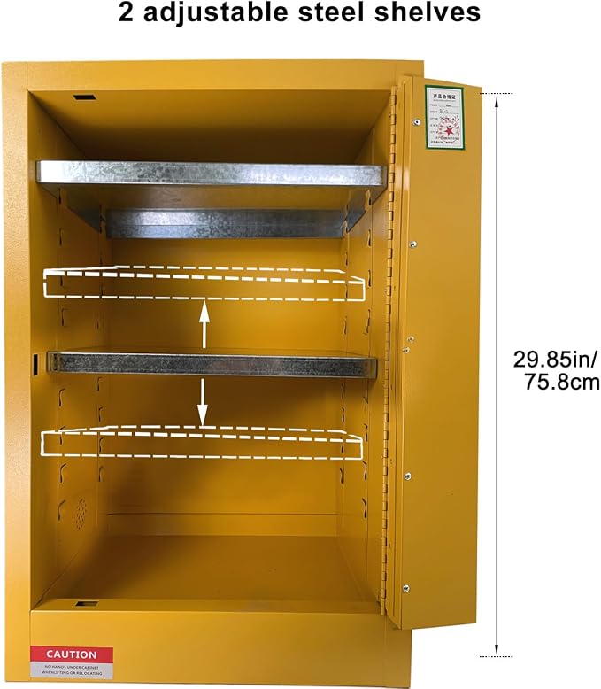 Flammable Safety Storage 23" x 18" x 35.3" Industry Hazardous Cabinet | 24 Gal Fireproof Safe, Manual Closing Doors, Double-Wall Steel, 2 Adjustable Shelves, OSHA Compliant, For Gas Liquid Fuel