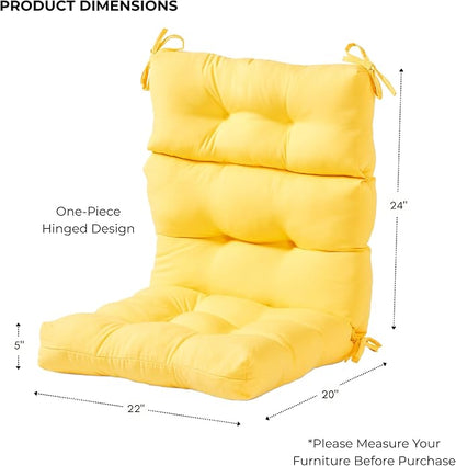 Outdoor Tufted High-Back Chair Cushions, One-Piece Hinged Seat and Back Design, Reversible with 4 Ties, Durable Polyester Fabric, Recycled Fiber Fill - Set of 2, Sunbeam