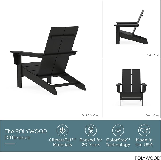 POLYWOOD Contemporary Modern Oversized Adirondack Chair in Black