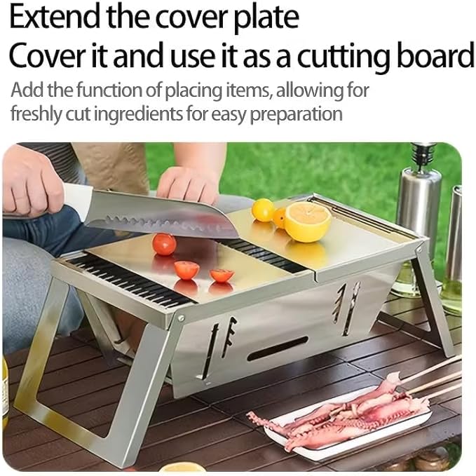 28x8.5inch Portable Charcoal BBQ Grill, mini foldable tabletop Barbecue,with Carry Bag&Gloves，for 1–3 People, Ideal for Garden, Beach, Picnic & Tabletop Use