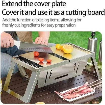 28x8.5inch Portable Charcoal BBQ Grill, mini foldable tabletop Barbecue,with Carry Bag&Gloves，for 1–3 People, Ideal for Garden, Beach, Picnic & Tabletop Use